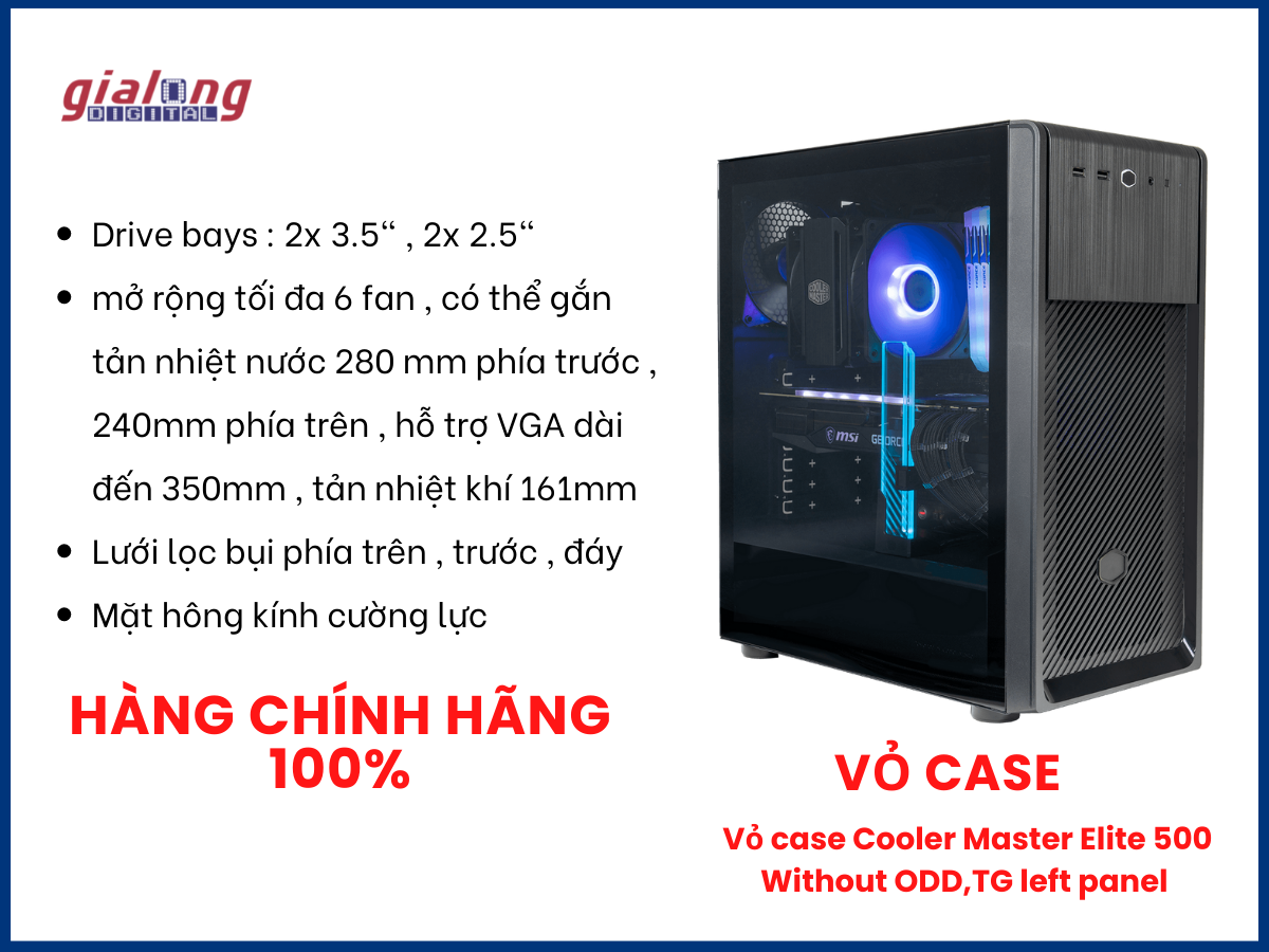 Vỏ case Cooler Master Elite 500 Without ODD,TG left panel - Hàng chính hãng