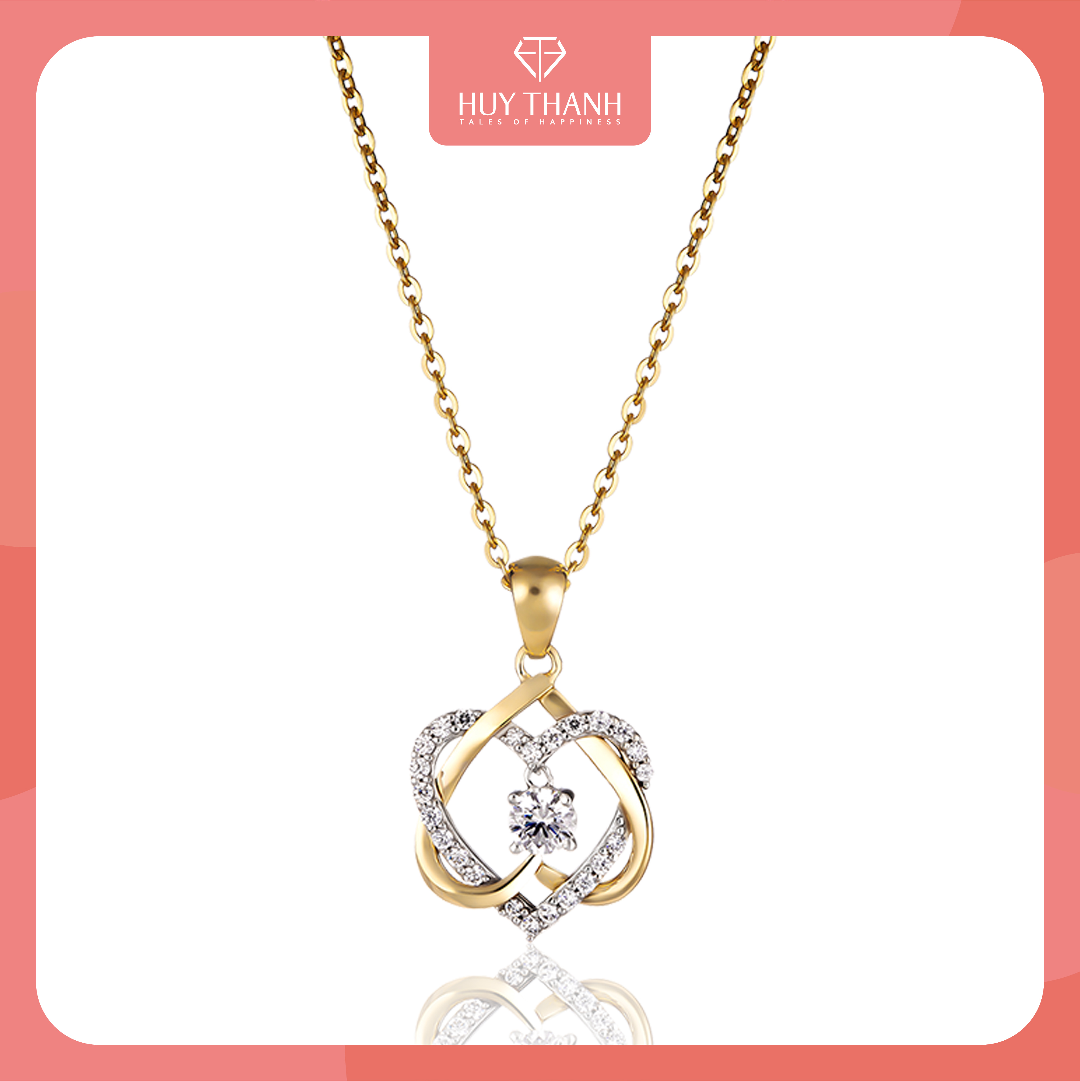 Mặt Dây Chuyền Vàng 14K Thiết Kế Hai Hình Trái Tim Ghép Vào Nhau Đính Đá CZ Cao Cấp Lấp Lánh MDCC623 Huy Thanh Jewelry