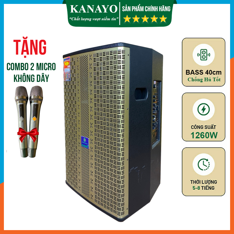 Loa Kéo Karaoke KANAYO K-TP516 Giá Rẻ Công Suất Lớn 1260watt | Loa Kẹo Kéo 4 Tấc | Hàng Chính Hãng | Tặng kèm 2 micro hát karaoke | Bluetooth 5.0