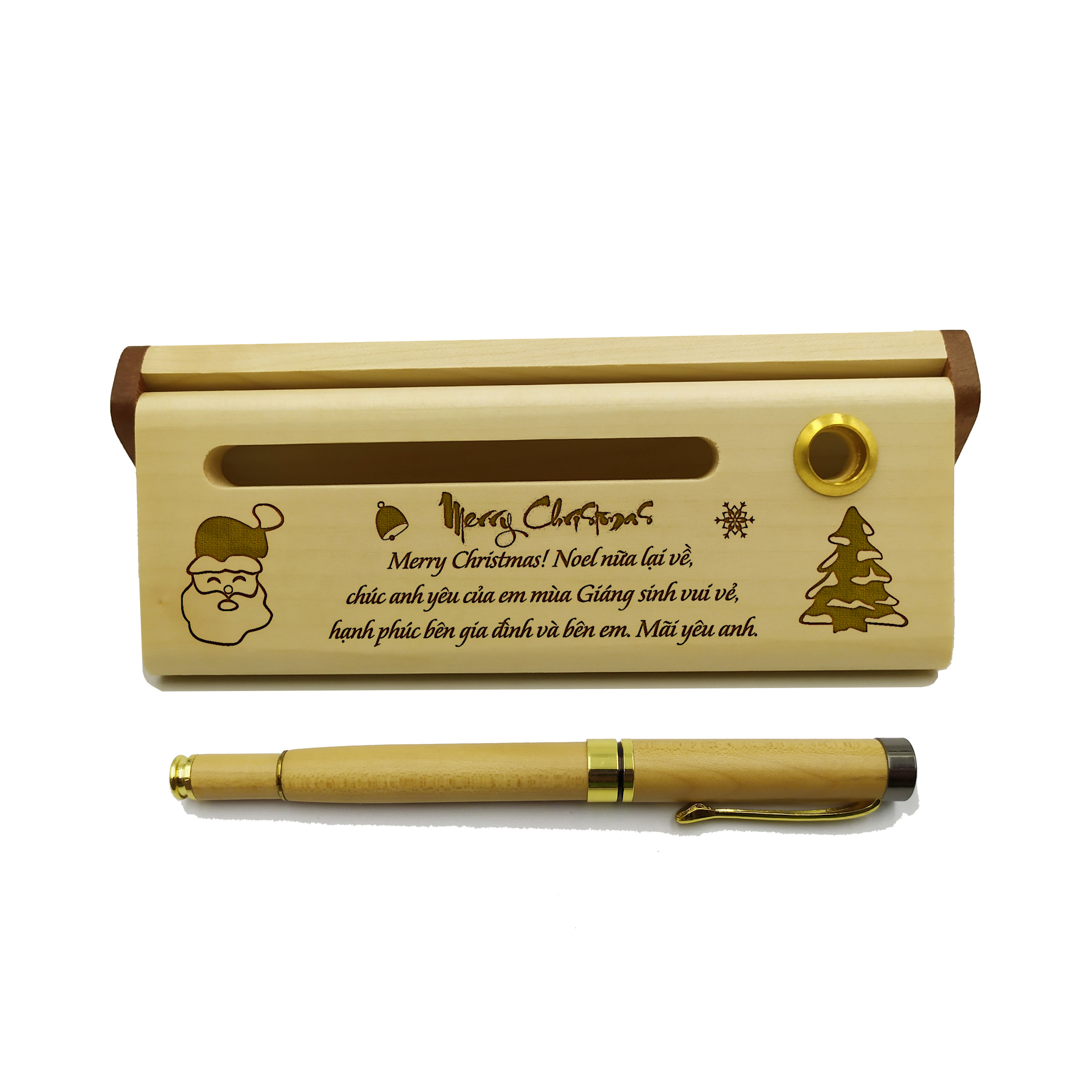 Bút gỗ bi nước cao cấp làm quà tặng Noel, Năm mới (Kèm hộp đựng sang trọng
