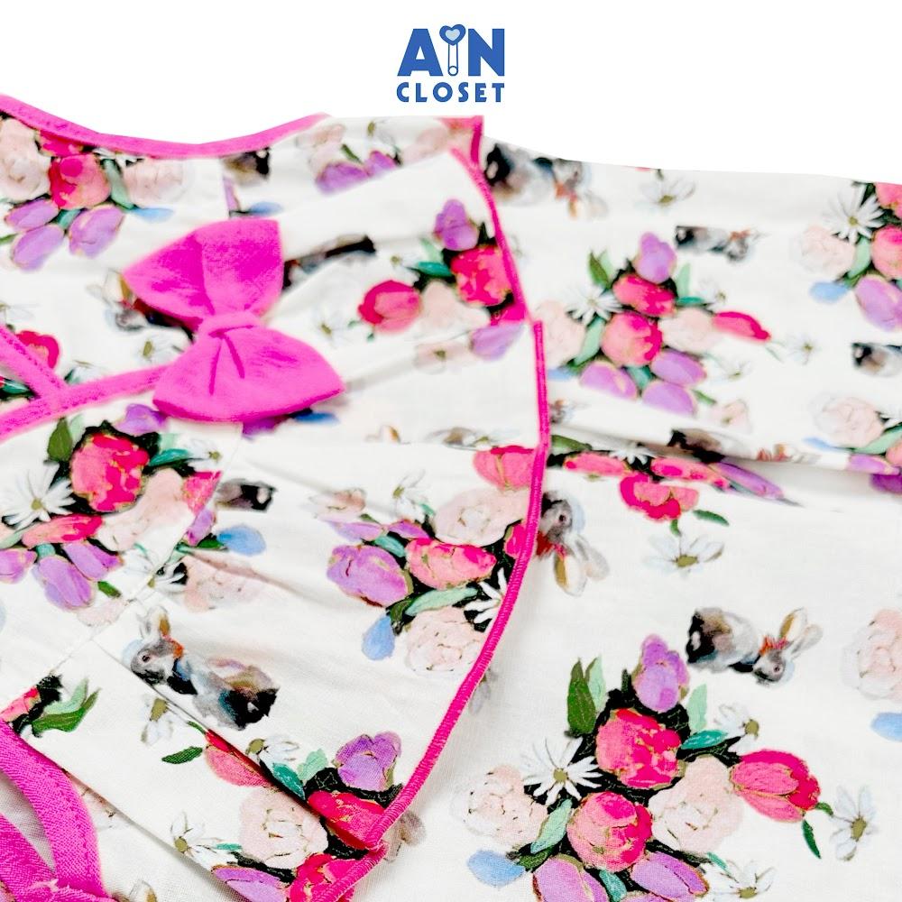 Bộ quần áo ngắn bé gái họa tiết Tulip Nơ hồng tím cotton - AICDBG0IXWDH - AIN Closet