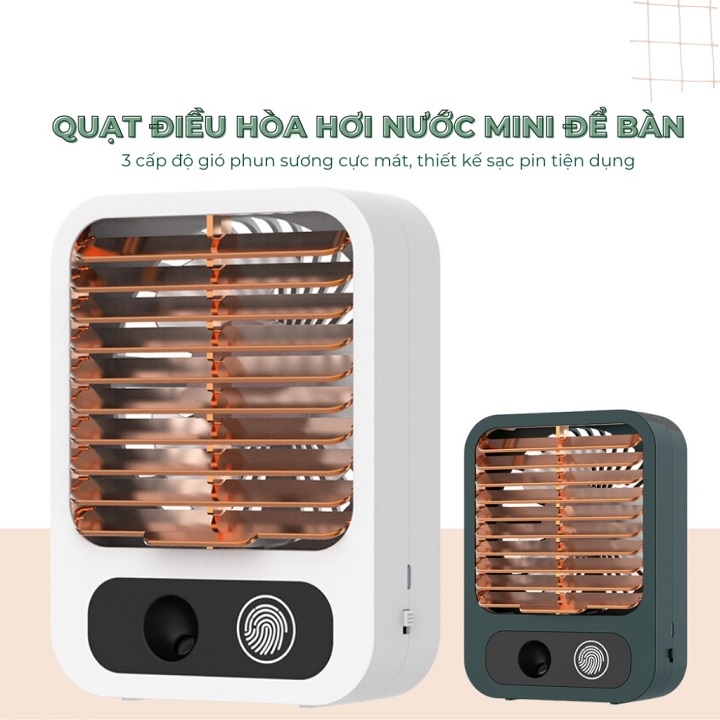 Quạt điều hoà hơi nước mini để bàn có đèn , sạc tích điện dung tích bình chứa nước 150ml