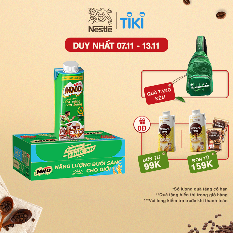 Sữa lúa mạch Nestlé Milo Teen bữa sáng thùng 24 hộp x 200ml (24x200ml)