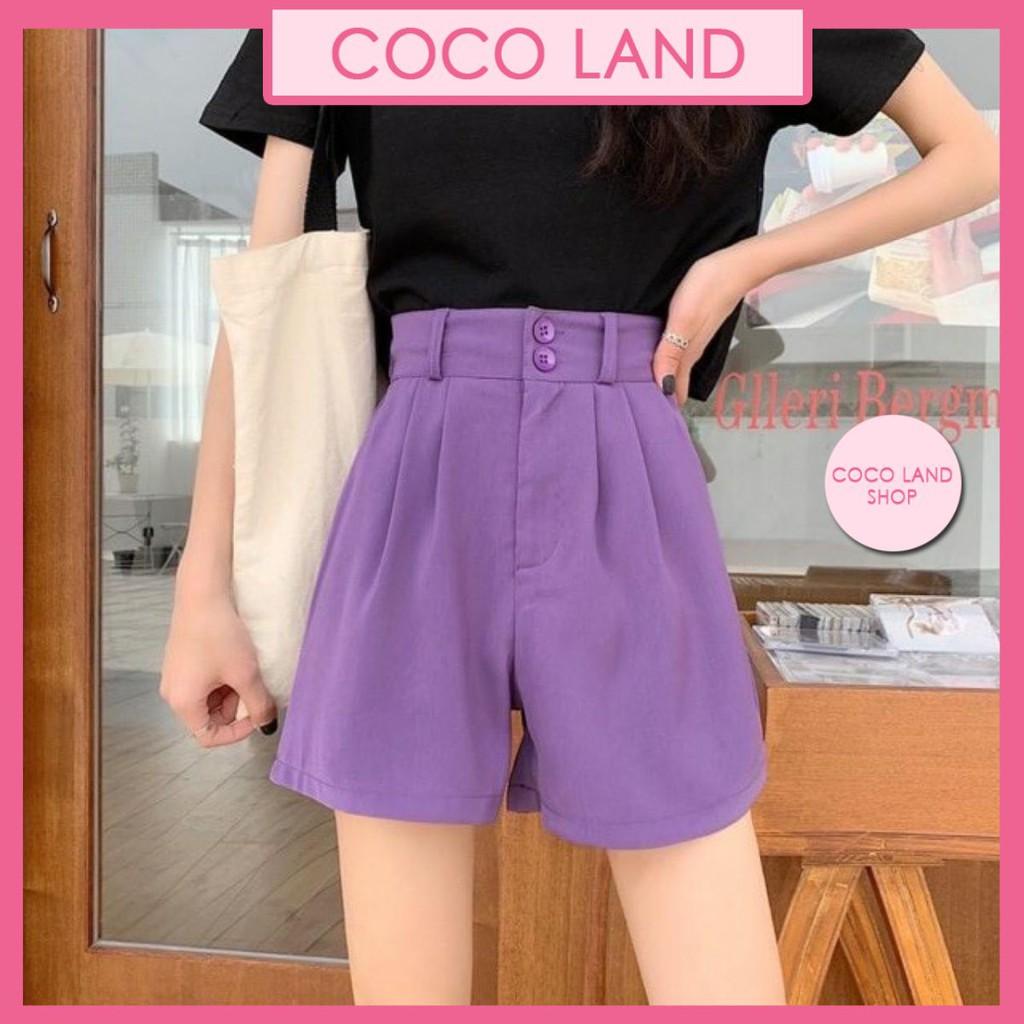 quần short nữ cạp siêu cao 2 khuy màu tím chất tuyết mưa