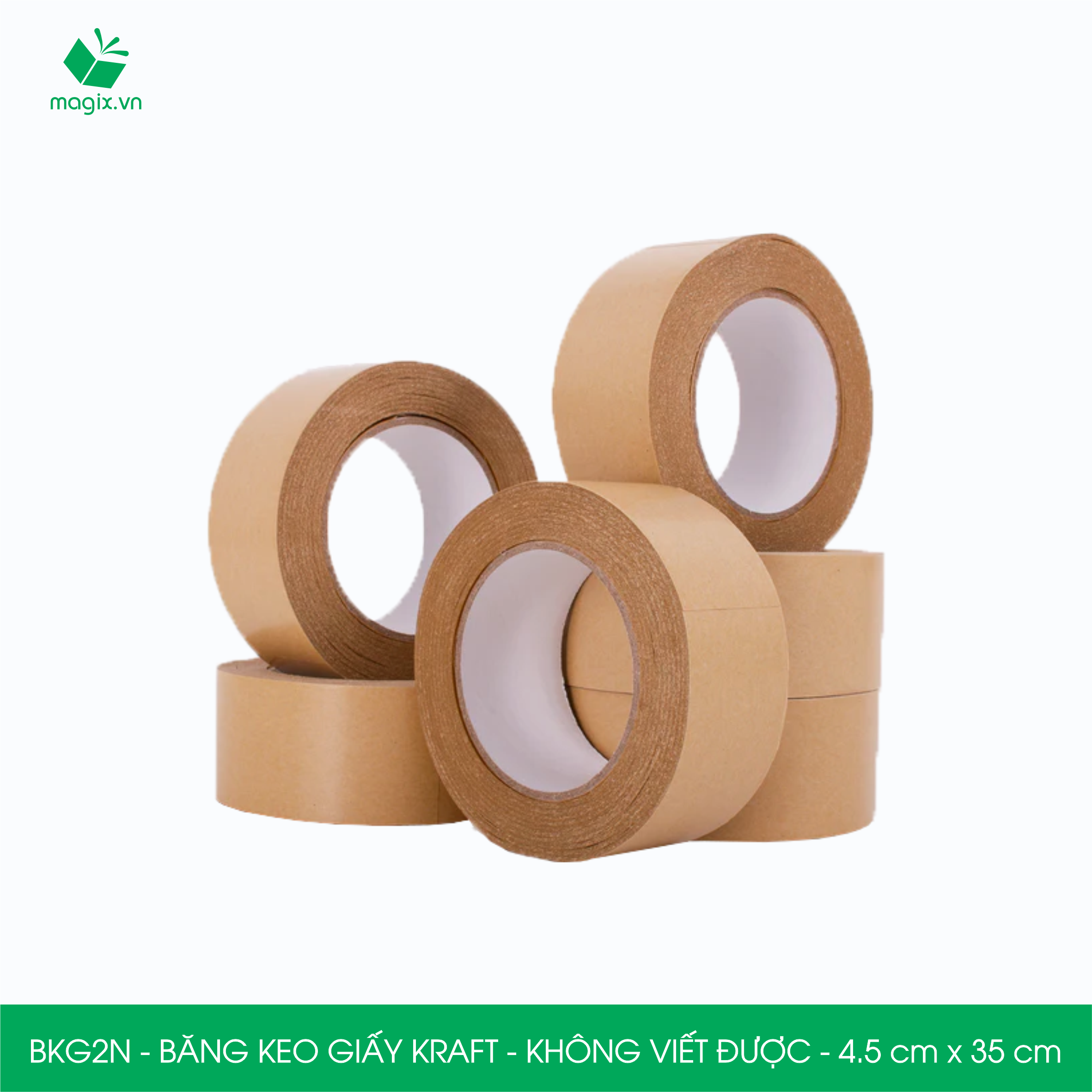 BKG2N - 4.5cm x 35m - 3 cuộn băng keo giấy Kraft da bò mặt trơn không viết được - băng dính kraft đóng hàng