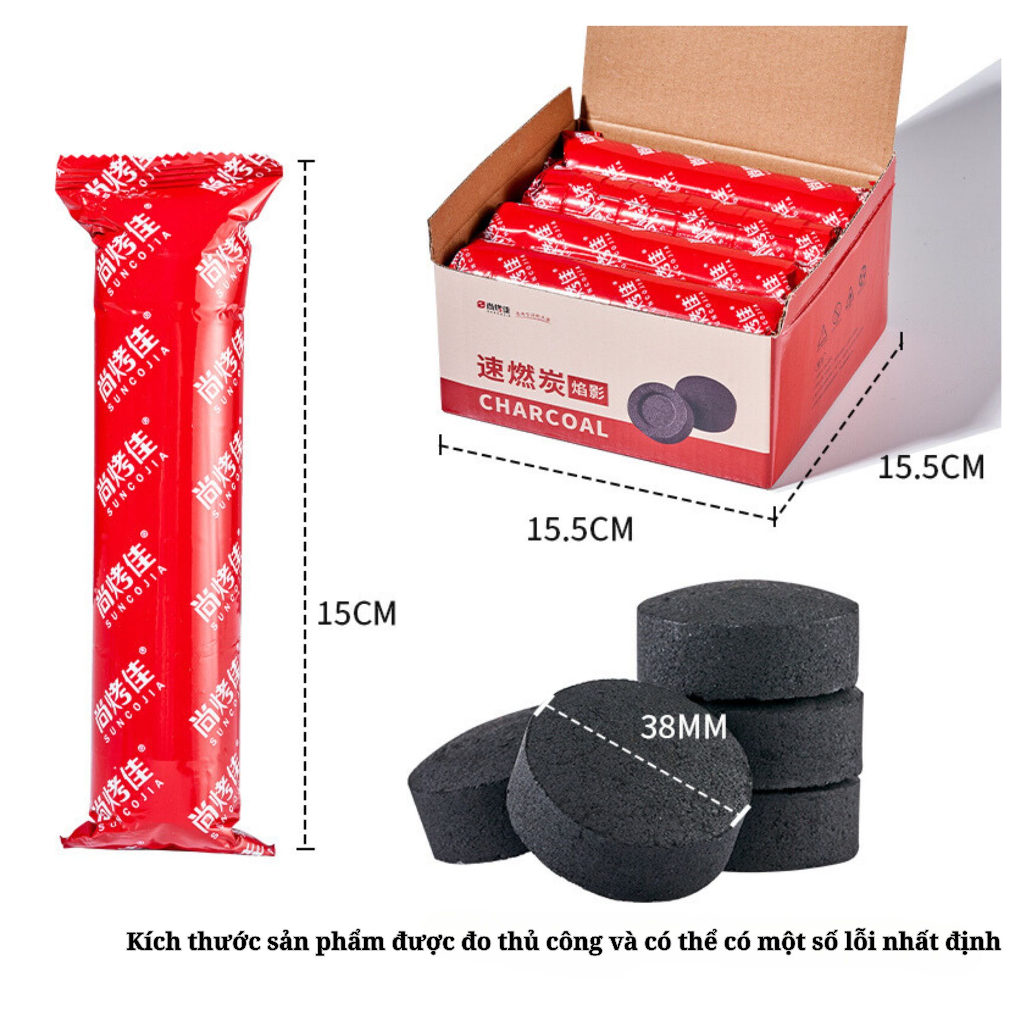 Than cháy nhanh 3s hộp 80 viên to, ít khói, phù hợp để nướng thịt và nấu trà thời gian sử dụng 90p