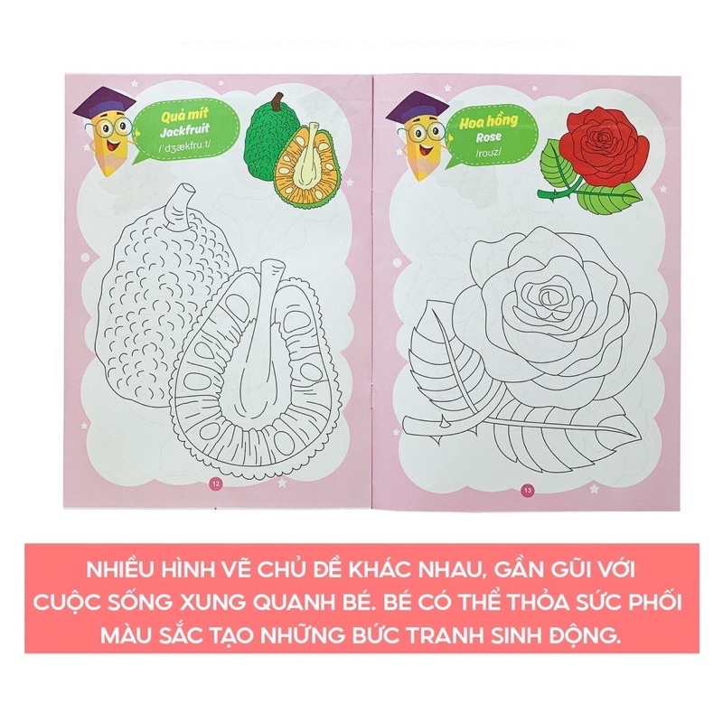 Sách - Tập Tô Màu Cho Bé Từ 4-5 Tuổi Bộ 8 Quyển Tô Màu Song Ngữ Anh Việt