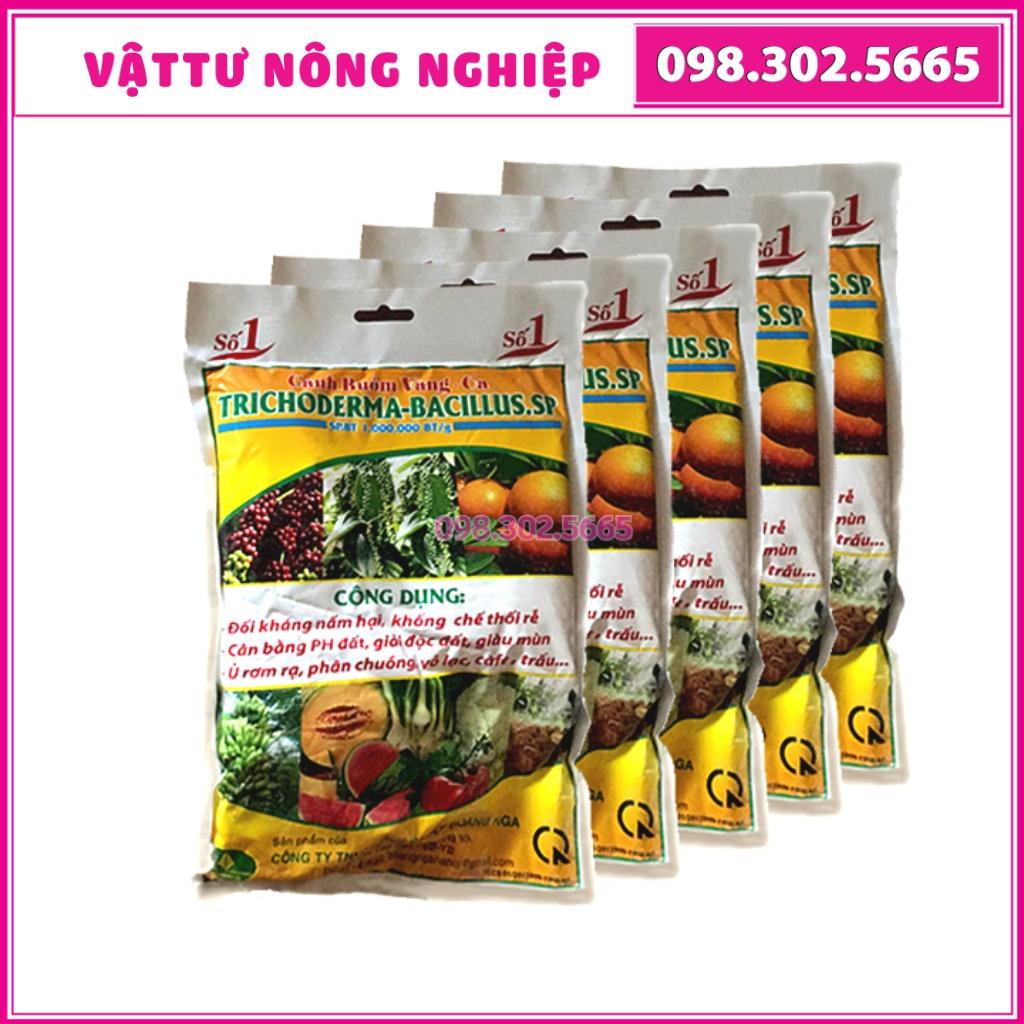 Bộ 5 gói Chế phẩm sinh học Trichoderma - túi 1kg - chuyên ủ phân chuồng, phân hữu cơ, hạn chế nấm đất