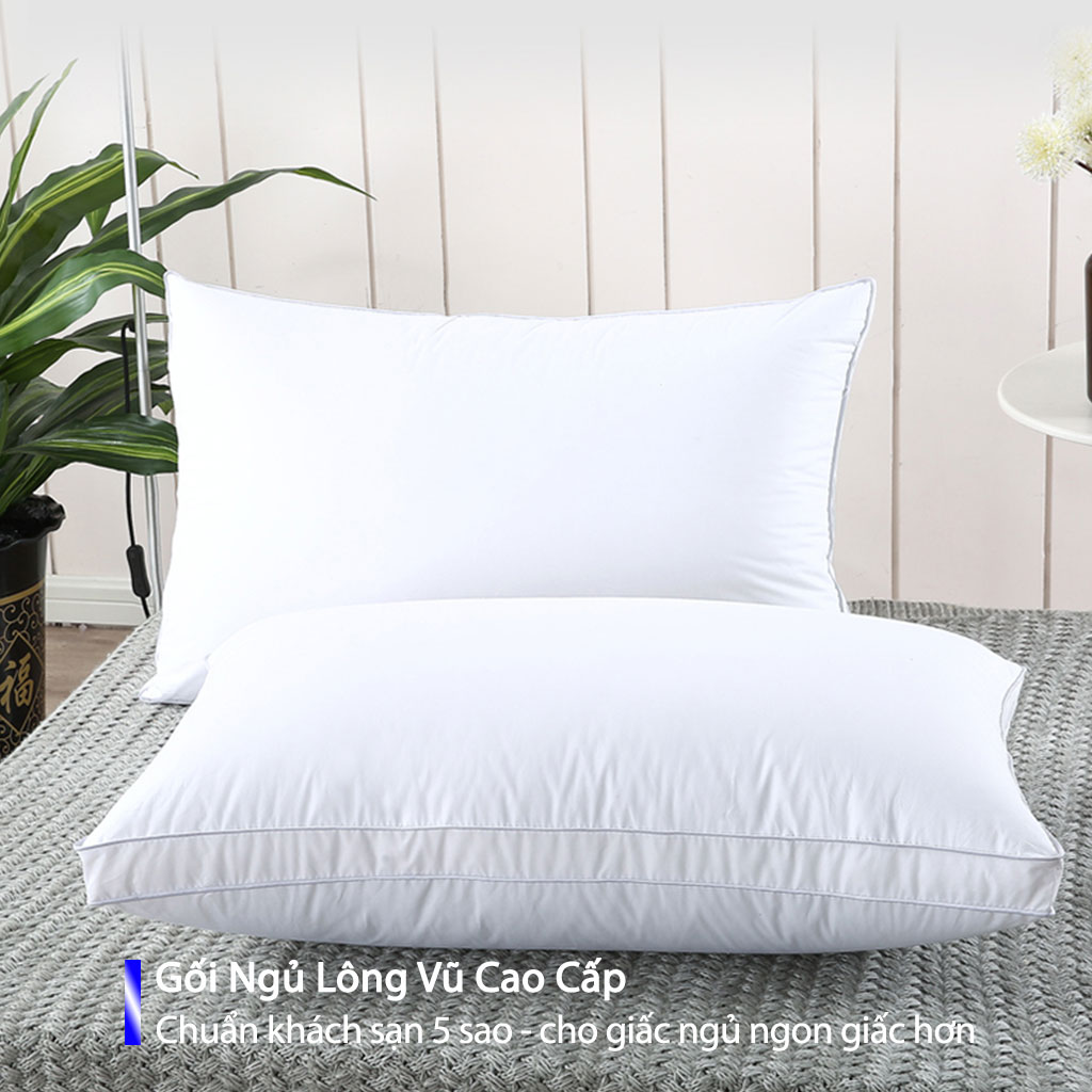 Gối Ngủ Lông Vũ Cao Cấp Gối Ngủ Kê Cổ Chống Mỏi Cổ Gối nằm êm ái, mềm mịn, kháng khuẩn- Chuẩn Khách Sạn 5 Sao