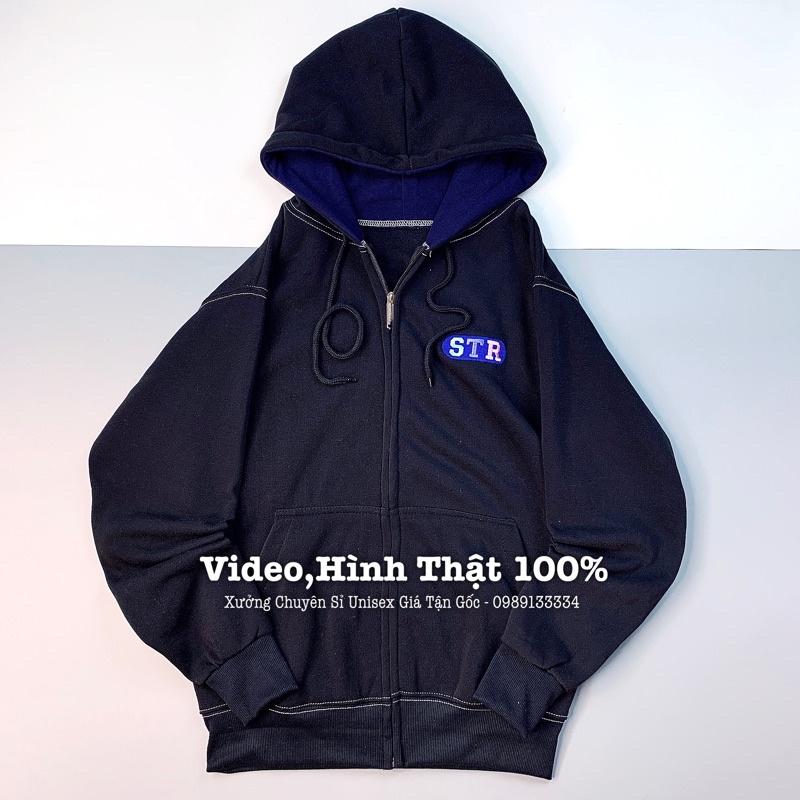 Áo khoác nam nữ nỉ bông dày form rộng chỉ viền unisex khoá zip thêu STR CHỈ-Áo Khoác Nỉ Bông Chống Nắng