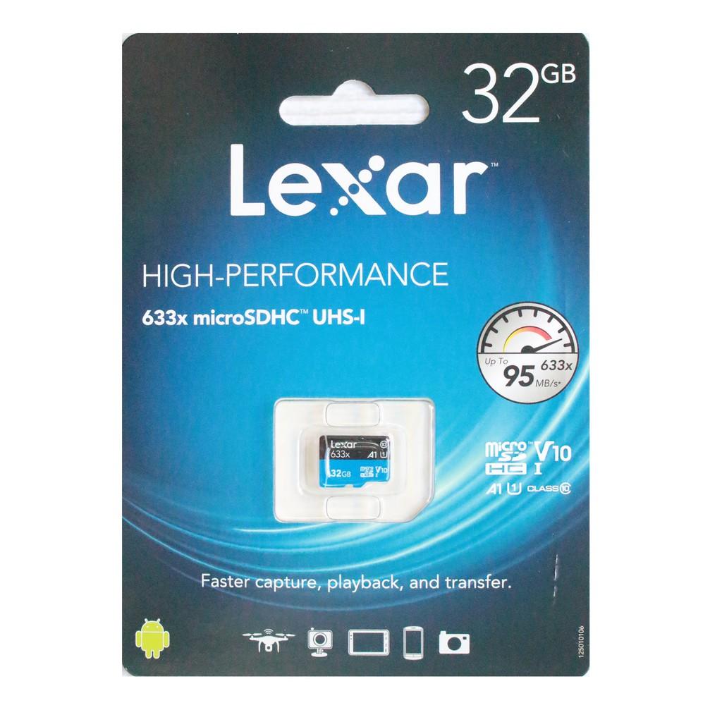 Thẻ nhớ MicroSDHC Lexar 32GB 633x A1 V10 U1 95MB/s - Full box (Xanh)