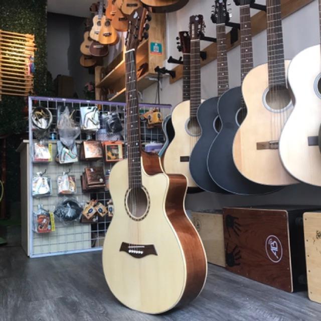 Guitar guitar acoustic gỗ hồng đào SVA2 nguyên tấm có ty chống cong - kèm 6 phụ kiện