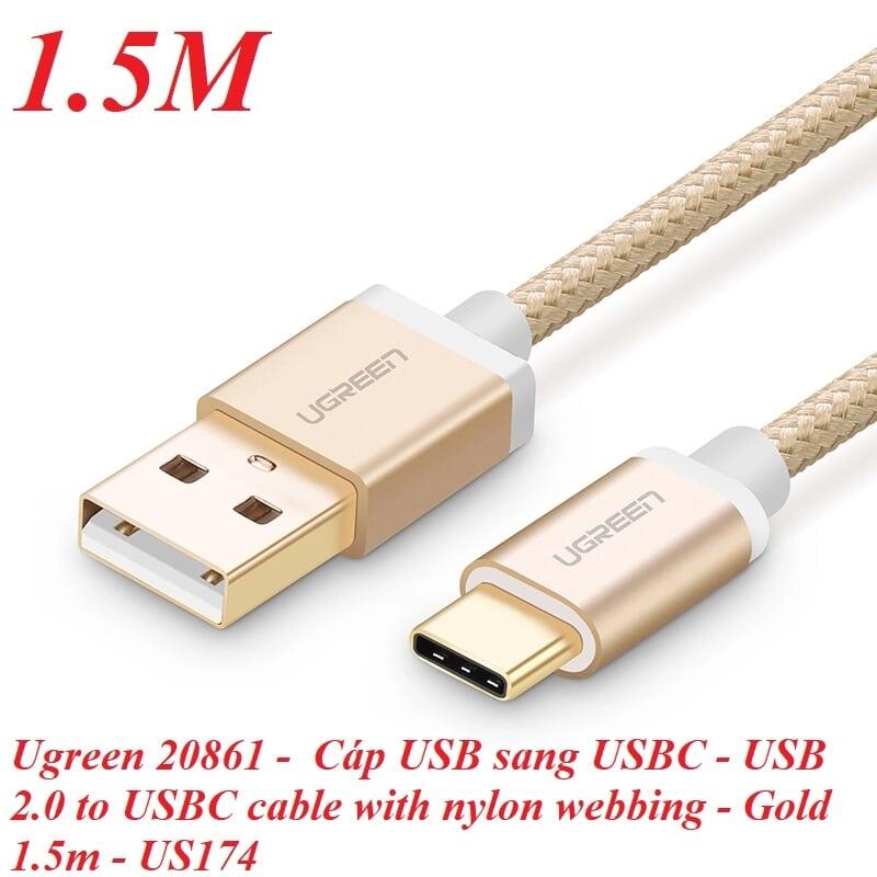 Ugreen UG20861US174TK 1.5M màu Vàng Dây USB 2.0 sang Type-C đầu nhôm dây bọc vinyl - HÀNG CHÍNH HÃNG