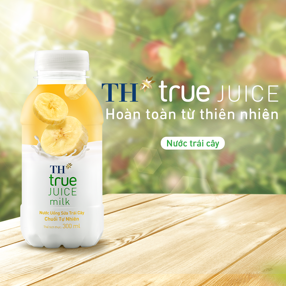 Thùng 24 chai nước uống sữa trái cây TH true JUICE milk vị chuối tự nhiên 300 ml (300 ml x 24)