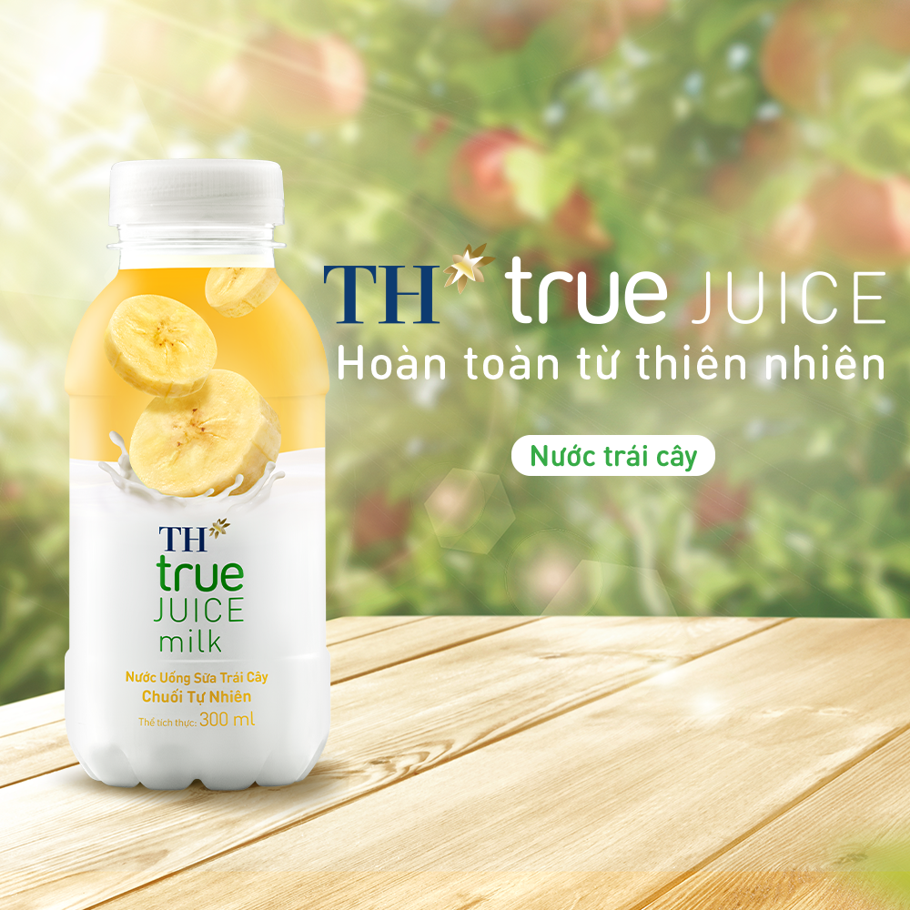 Thùng 24 chai nước uống sữa trái cây chuối tự nhiên TH True Juice Milk 300ml (300ml x 24)