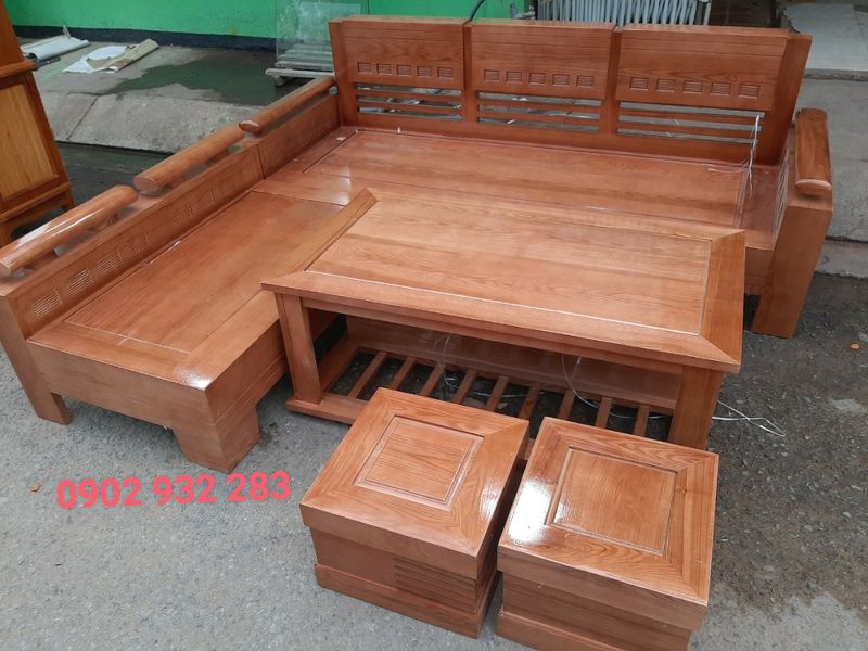 Bộ bàn ghế sofa góc gỗ sồi tay chứng 2m x 1,8m