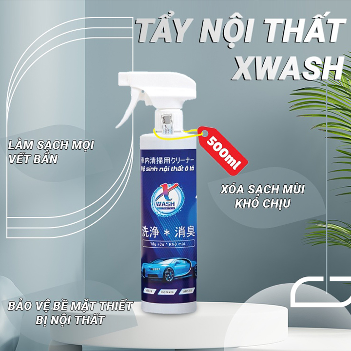 [Kèm Khăn Lau] Chai Xịt Vệ Sinh Kính Và Nội Thất Ô Tô XWASH 500ml, Làm Sạch Khử Mùi Kính, Sofa Nội Thất Xe Hơi