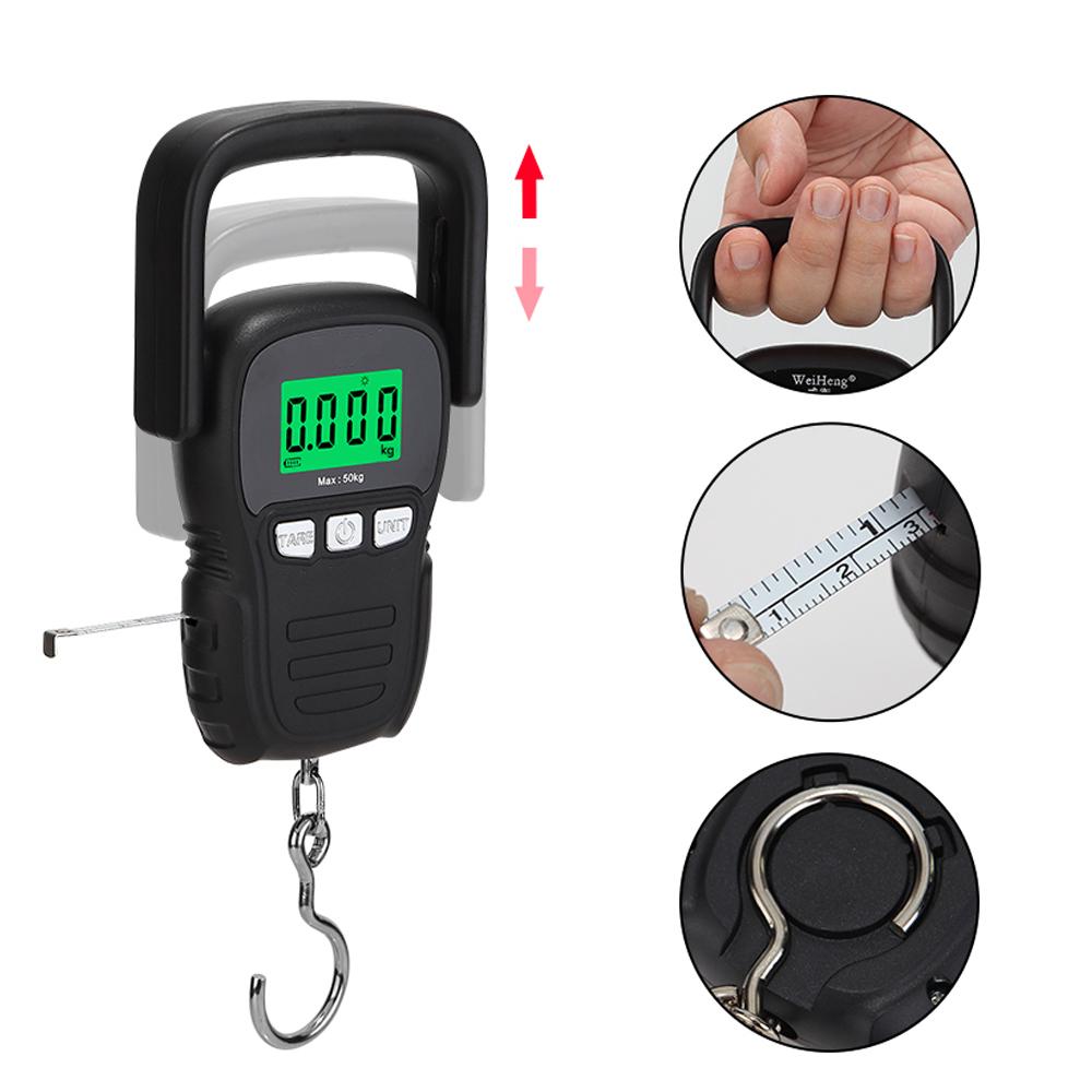 50kg Mini Portable Electronic Scale LED Screen with Backlight 1.5M Tapeline 5 Units Switch Home Daily Outdoor Wide Handle Electronic Scale