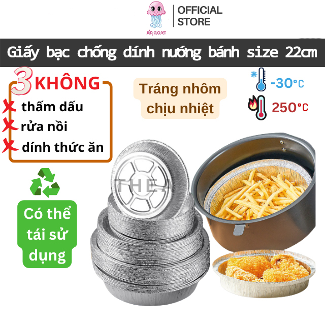 Khay Giấy Bạc Lót Nồi Chiên Không Dầu Đường Kính 22cm, Khay Đựng Thực Phẩm