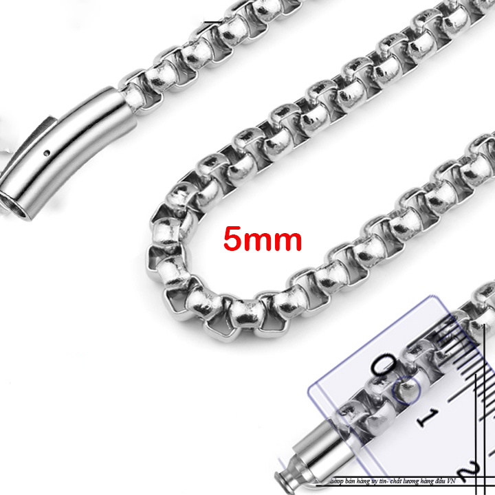 Dây chuyền nam inox kiểu bông dừa khít 5mm màu trắng khóa gài vip sáng, đẹp, không đen, đem lại đẳng cấp cho người đeo