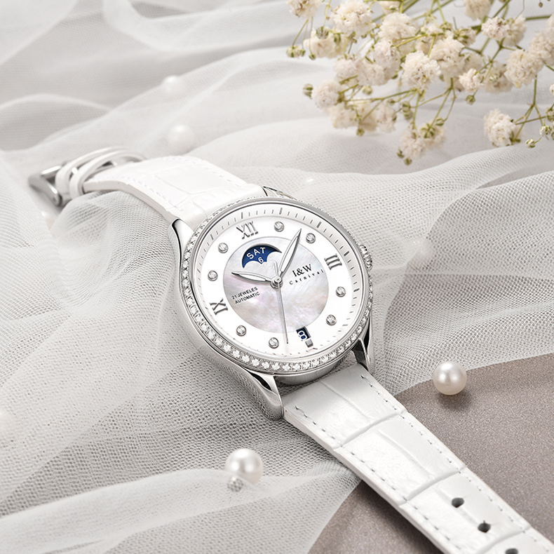 Đồng hồ nữ chính hãng I&amp;W CARNIVAL IW582G-1 Kính sapphire ,chống xước ,Chống nước 30m ,Bảo hành 24 tháng,Máy cơ (Automatic),dây da cao cấp, thiết kế đơn giản dễ đeo