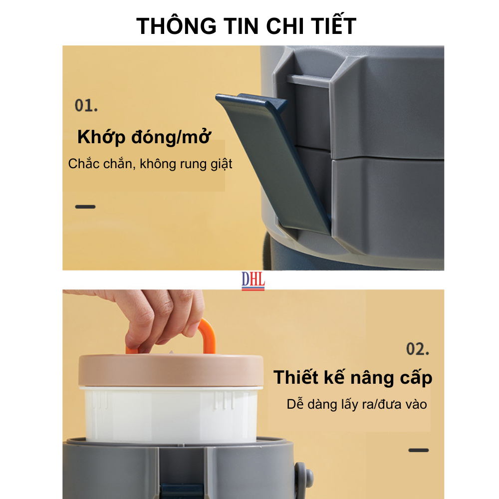 Lồng cơm giữ nhiệt, hộp cơm văn phòng Mitomo LCH-7086, cặp lồng chia 3 ngăn chất liệu inox 304 hàng chính hãng