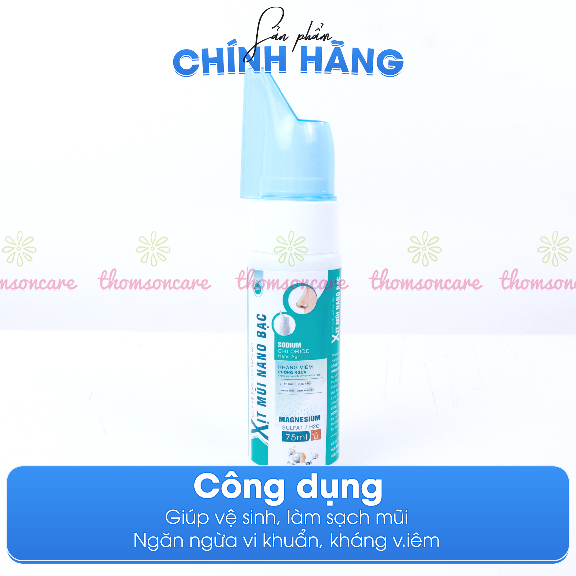 Xịt mũi Nano bạc - Giúp vệ sinh, làm sạch mũi, giảm ngạt mũi từ tinh dầu bạc hà thêm Nano Ag- Chai 75ml người lớn Thomsoncare