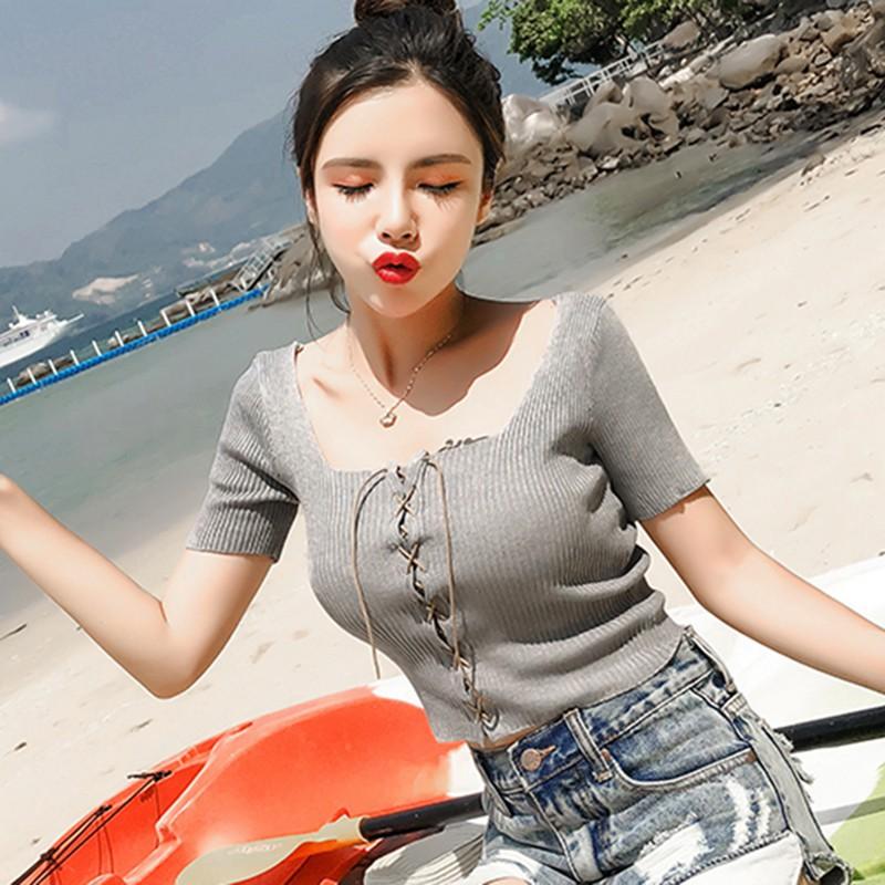 Áo Dệt Kim Nữ Cổ Chữ U Gợi Cảm