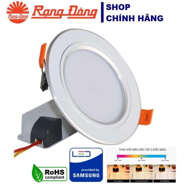 Đèn LED âm trần đổi 3 màu 7W Rạng Đông, khoét lỗ 90, vỏ nhôm đúc - (Viền vàng/ viền bạc)