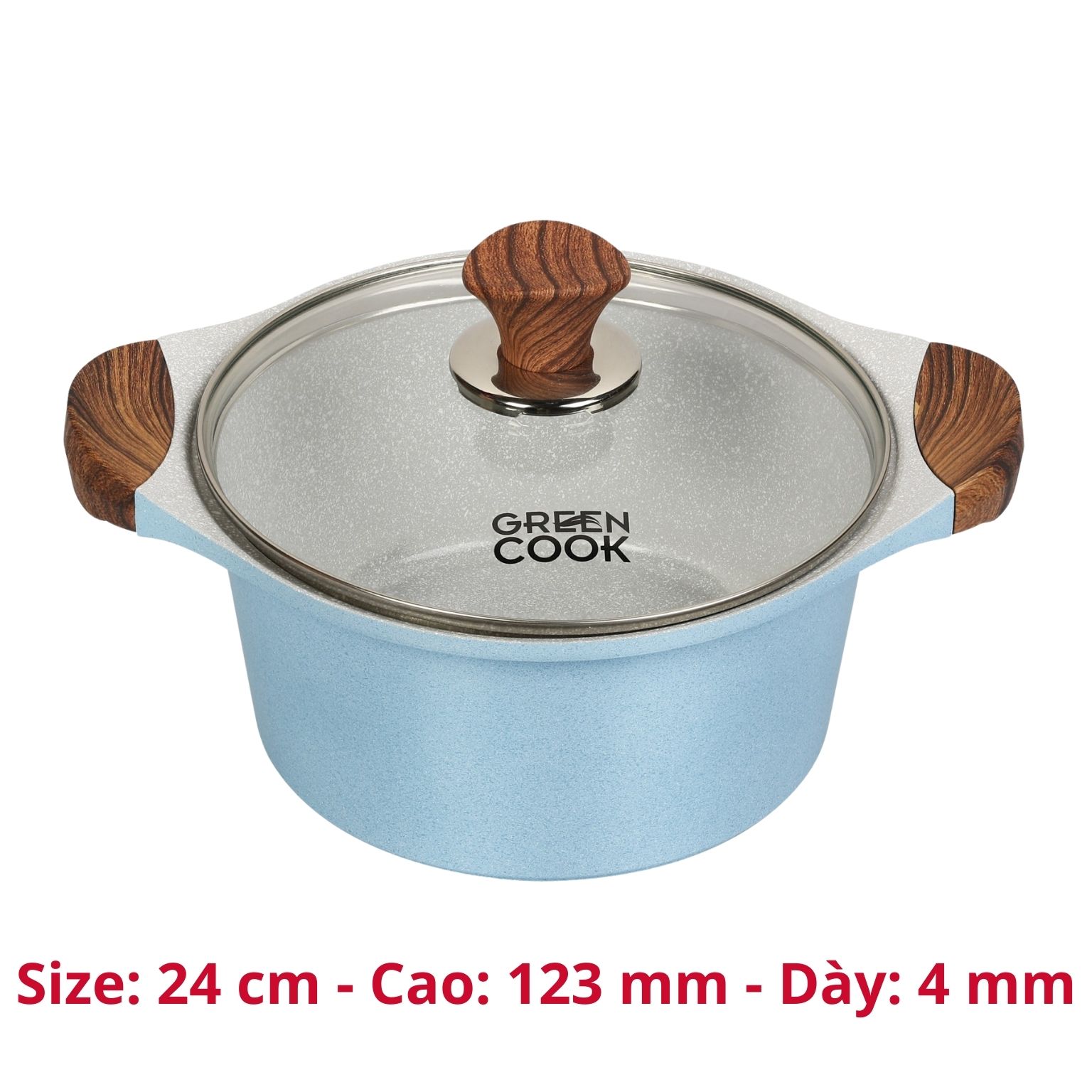 Nồi đúc bếp từ men đá chống dính xanh sapphire Green Cook GCS09-IH công nghệ Hàn Quốc - Hàng chính hãng