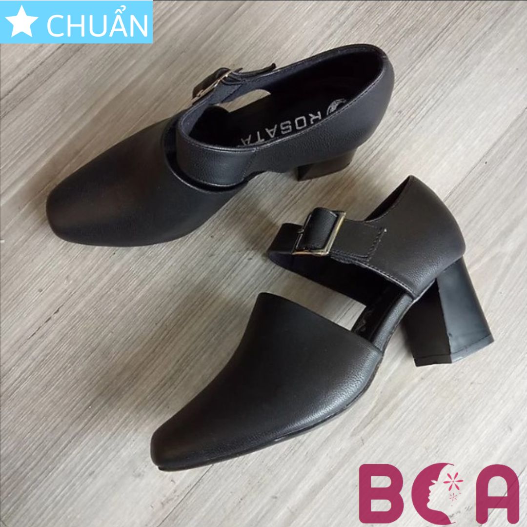 Giày bốt nữ cổ ngắn màu đen 6p RO224 ROSATA tại BCASHOP cách điệu thêm quai ngang sành điệu và cá tính