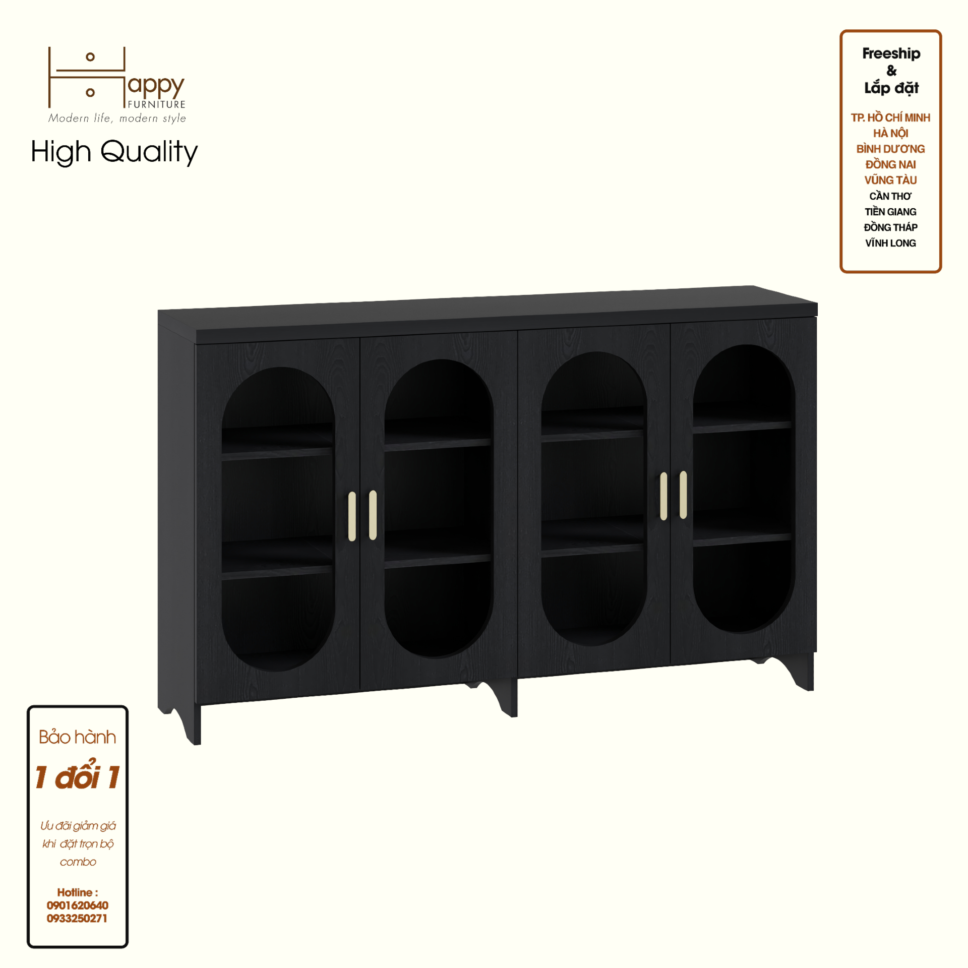HAPPY FURNITURE , Tủ lưu trữ 4 cửa kính - CHEVY, TLT_048 , 160cm x 40cm x 98cm DxRxC