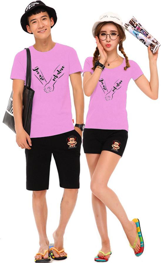 Bộ Áo Thun Đôi Nam Nữ Youre Not Alone Màu Hồng Phấn - XXL - L
