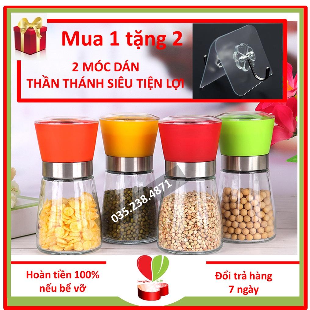 LOẠI 1 Cối Xay Tiêu, Dụng Cụ Xay Tiêu Cầm Tay SỊN, Lọ Xay Tiêu Thủy Tinh Mini Siêu Bền, Tiện Lợi