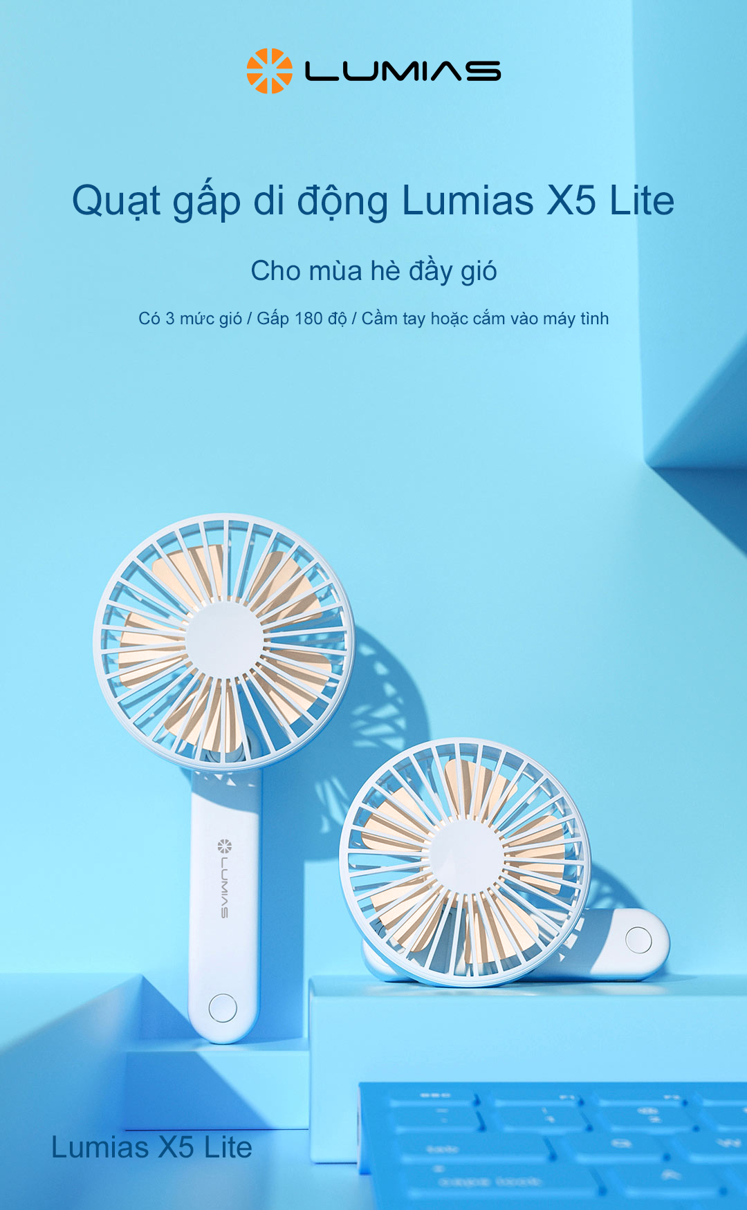 Quạt tích điện cầm tay Lumias X5 lite Hàng chính hãng
