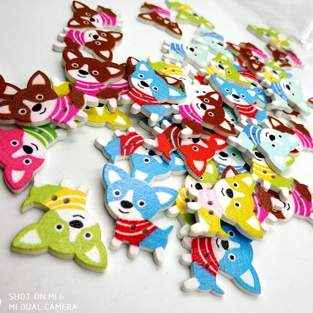 50 Con Hoạt Hình Đáng Yêu Chó Gỗ May Hàng Nút Gài 2 Lỗ Cho DIY Sổ Lưu Thủ Công