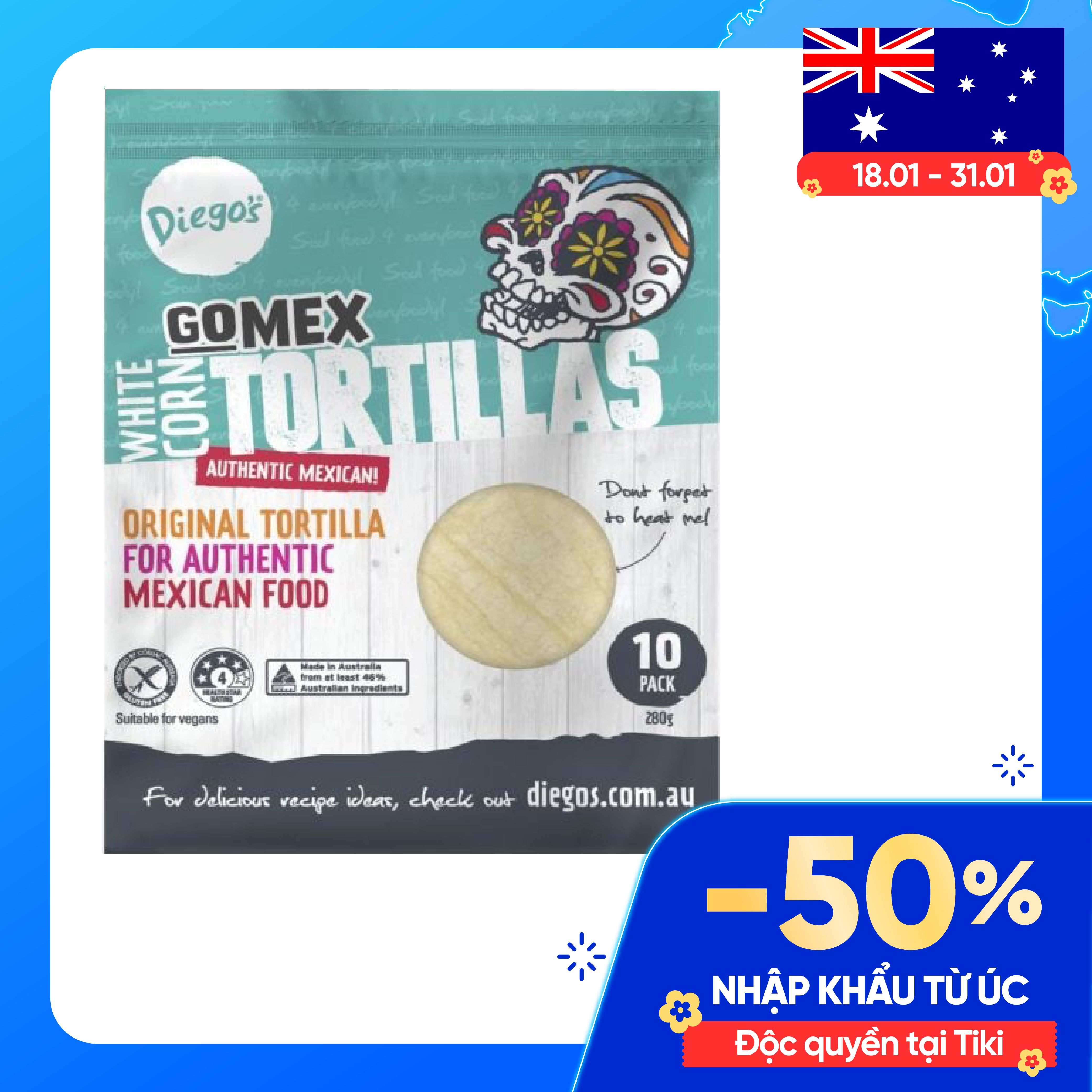 Bánh tráng Tortilla Mexico Bắp túi 280g 10 bánh - Mexico Corn Tortillas