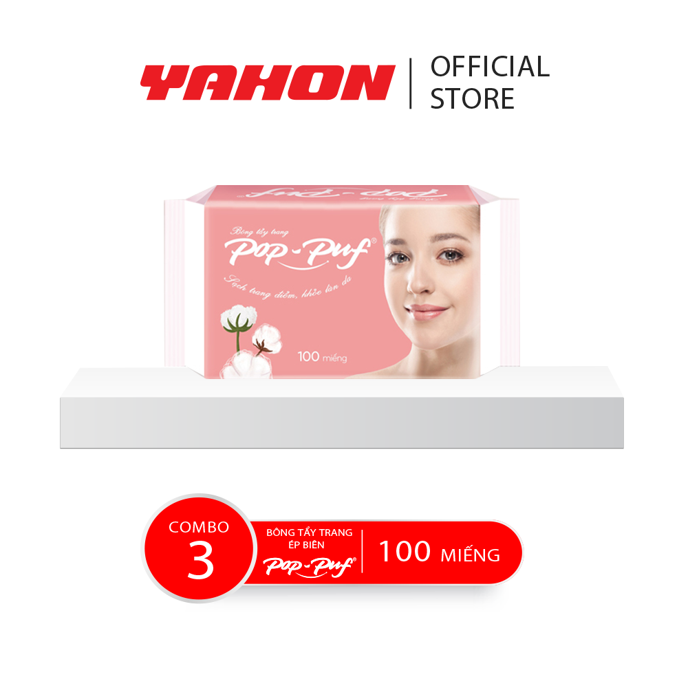 Combo 3 Bao Bông Tẩy Trang Ép Biên POP-PUF, 100 Miếng/Bao