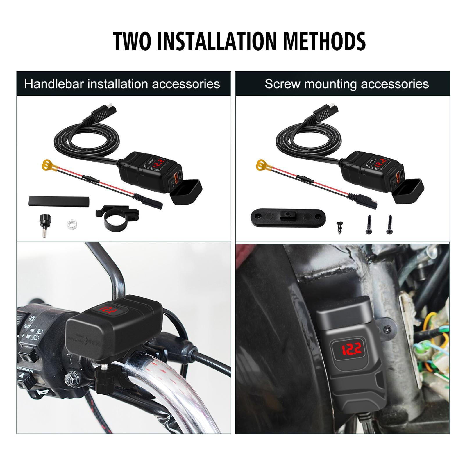 Motorcycle USB Charger Type C PD and .0 Fast Charging SAE to USB Adapter Red