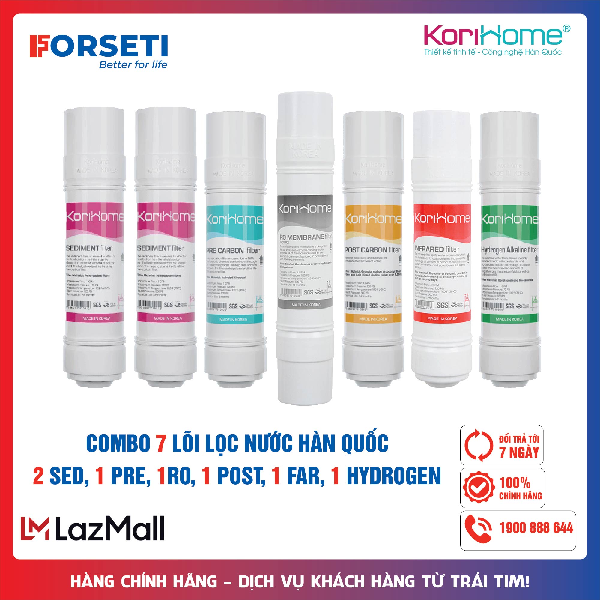 Combo 7 lõi lọc nước Korihome hàng chính hãng dùng cho máy lọc nước Korihome WPK-906