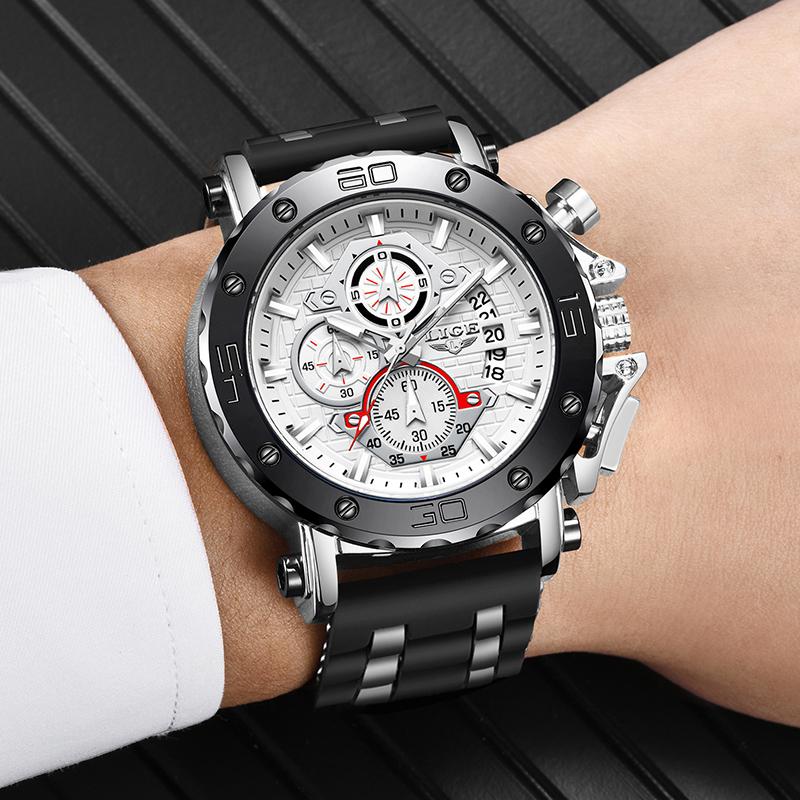 2023 Đồng hồ thời trang mới Lige Mens Watches Top Brand sang trọng Dial Big Military Quartz Watch WaterProof Sport Chronograph Watch