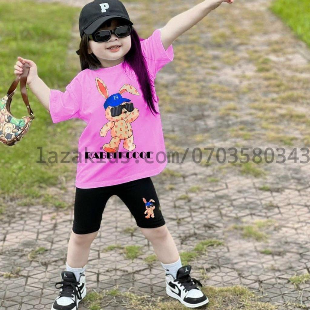 Set áo thun quần ngố bé gái vải cotton mềm đẹp 4 chiều chính phẩm RABBIT COOL cho bé 4 tuổi-14 tuổi