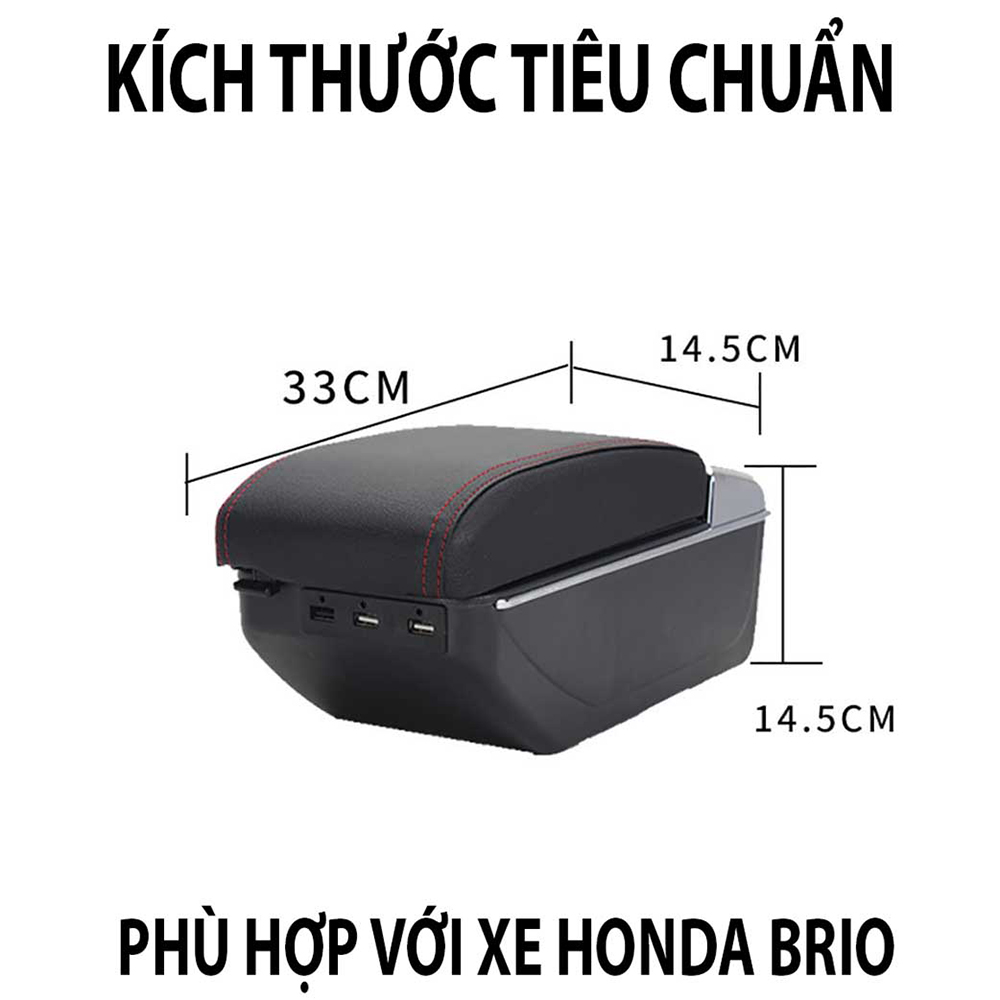 Hộp Tỳ Tay Ôtô Dành Cho HONDA BRIO -Tích Hợp 7 Cổng USP, Kết Hợp Hộp Lưu Trữ Mở Xoay Lắp Hộp