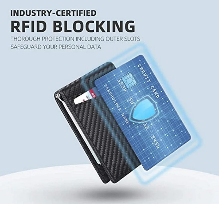 Ví Mỏng  Có Ngăn Đựng Thẻ Có Bảo Vệ RFID, Tối Đa 12 Thẻ, Ví Da Mini, Ví nam và nữ, Nhỏ, Ví, Carbon Đen, Bóp Mini Hiện đại