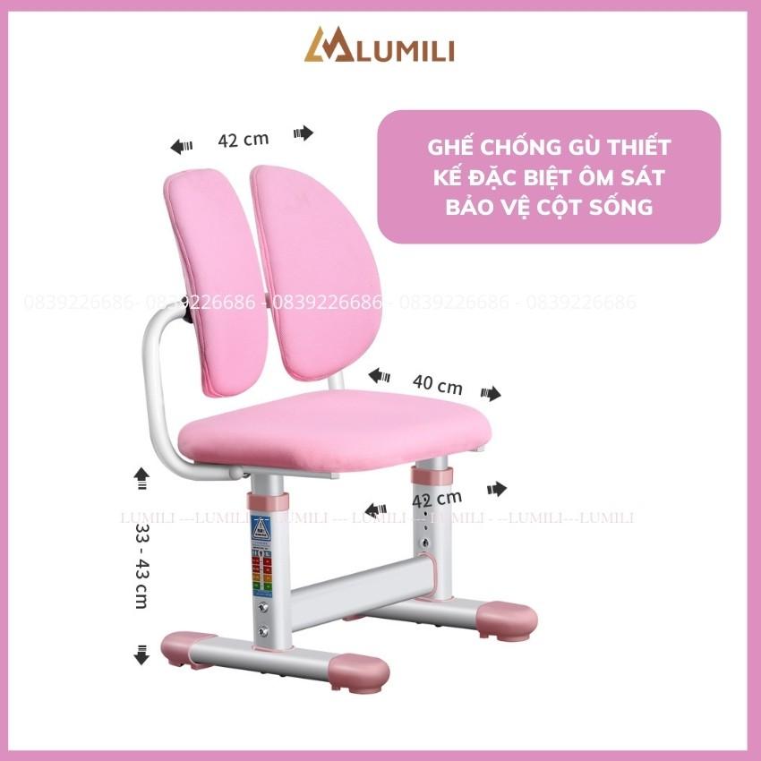 Bàn ghế học sinh Lumili R16 có giá sách, bộ bàn học chống gù thông minh kèm kệ sách cho trẻ em điều chỉnh nâng hạ độ cao