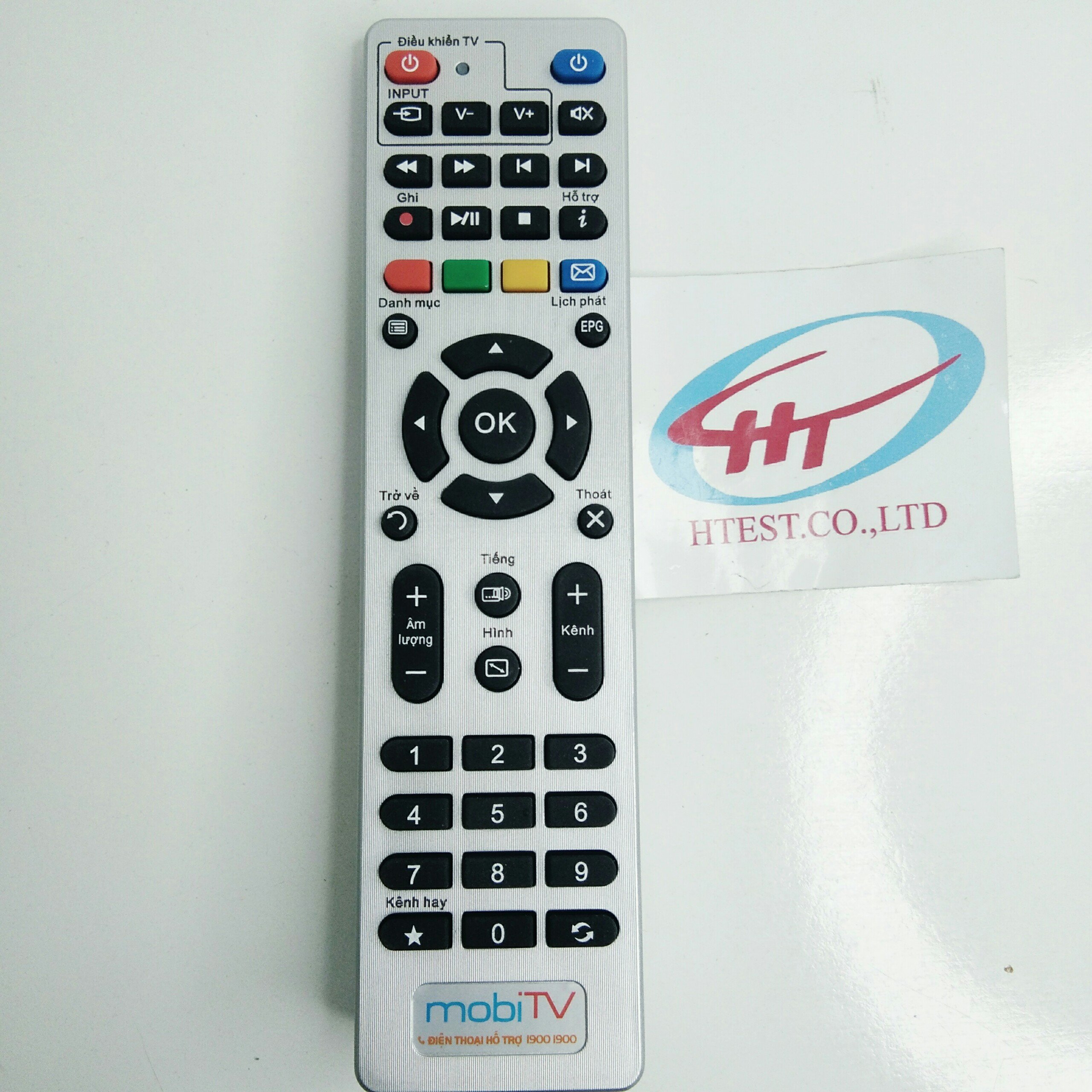 Điều khiển đầu thu truyền hình số mobitv có học lệnh các nút cơ bản trên điều khiển tivi , hàng chính hãng.
