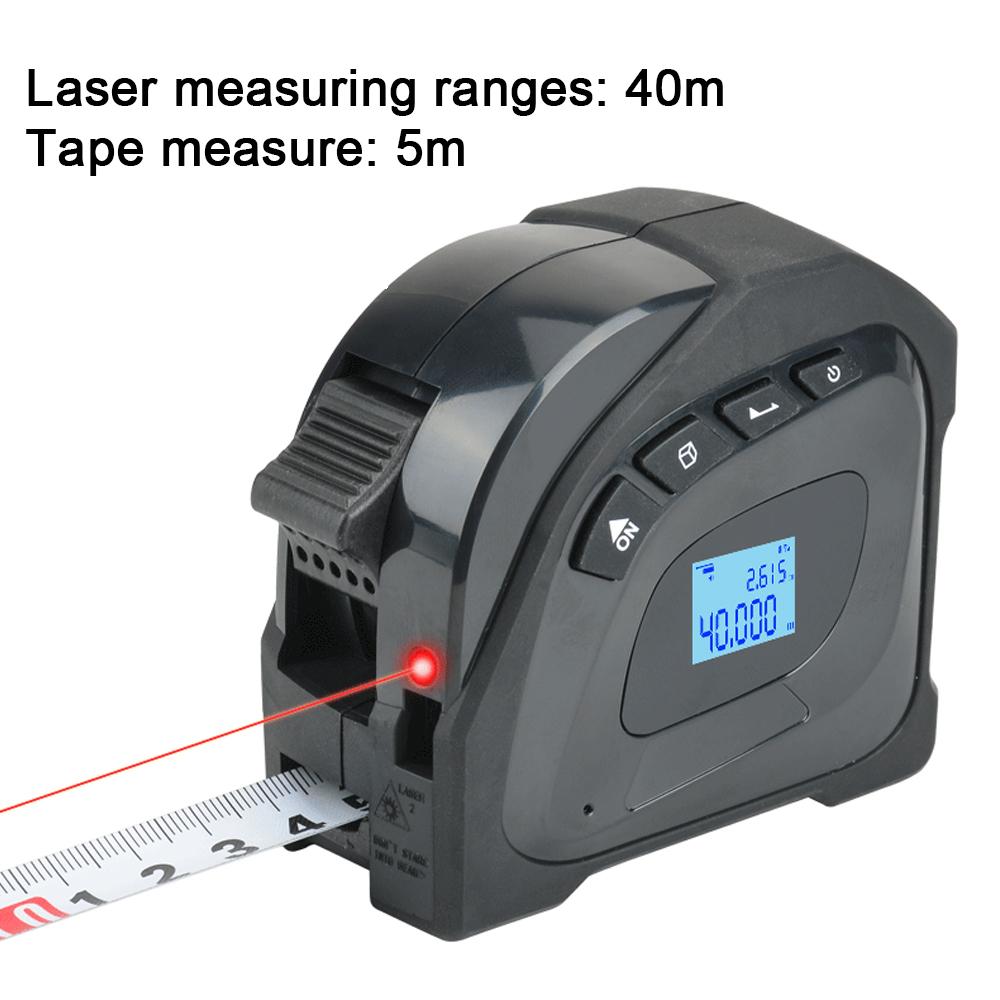 Laser Tape Measure, 2 in 1 Digital Laser Distance Meters with LCD Display, 40M Laser Measure, 5M Tape Measure, Measuring Area/Volume/Distance/Pythagorean Circumference White Imperial