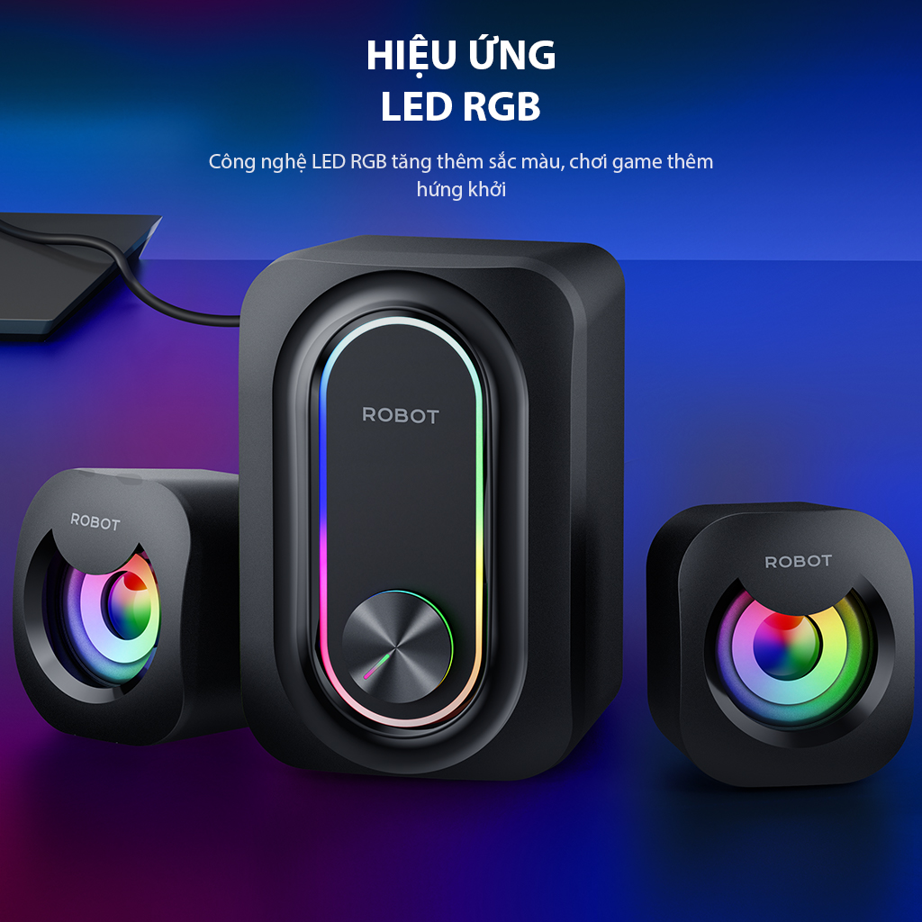 Loa Vi Tính Gaming Để Bàn ROBOT Đèn LED RGB Âm thanh Stereo Công suất 9W RS190 BH 12 tháng HÀNG CHÍNH HÃNG