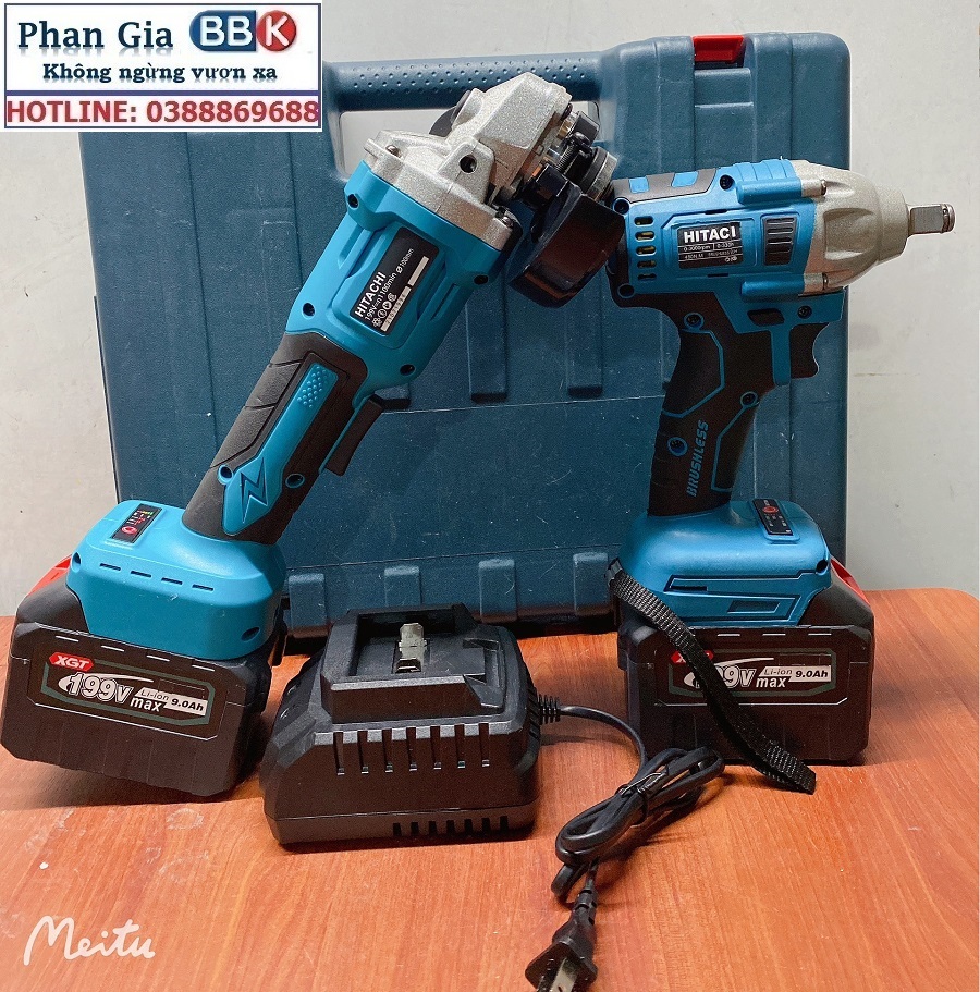 Bộ Combo 2 Máy Gồm Máy Mài Pin Và Máy Siết Bulong 199V 2 Pin 15 Cell - Động Cơ Không Chổi Than