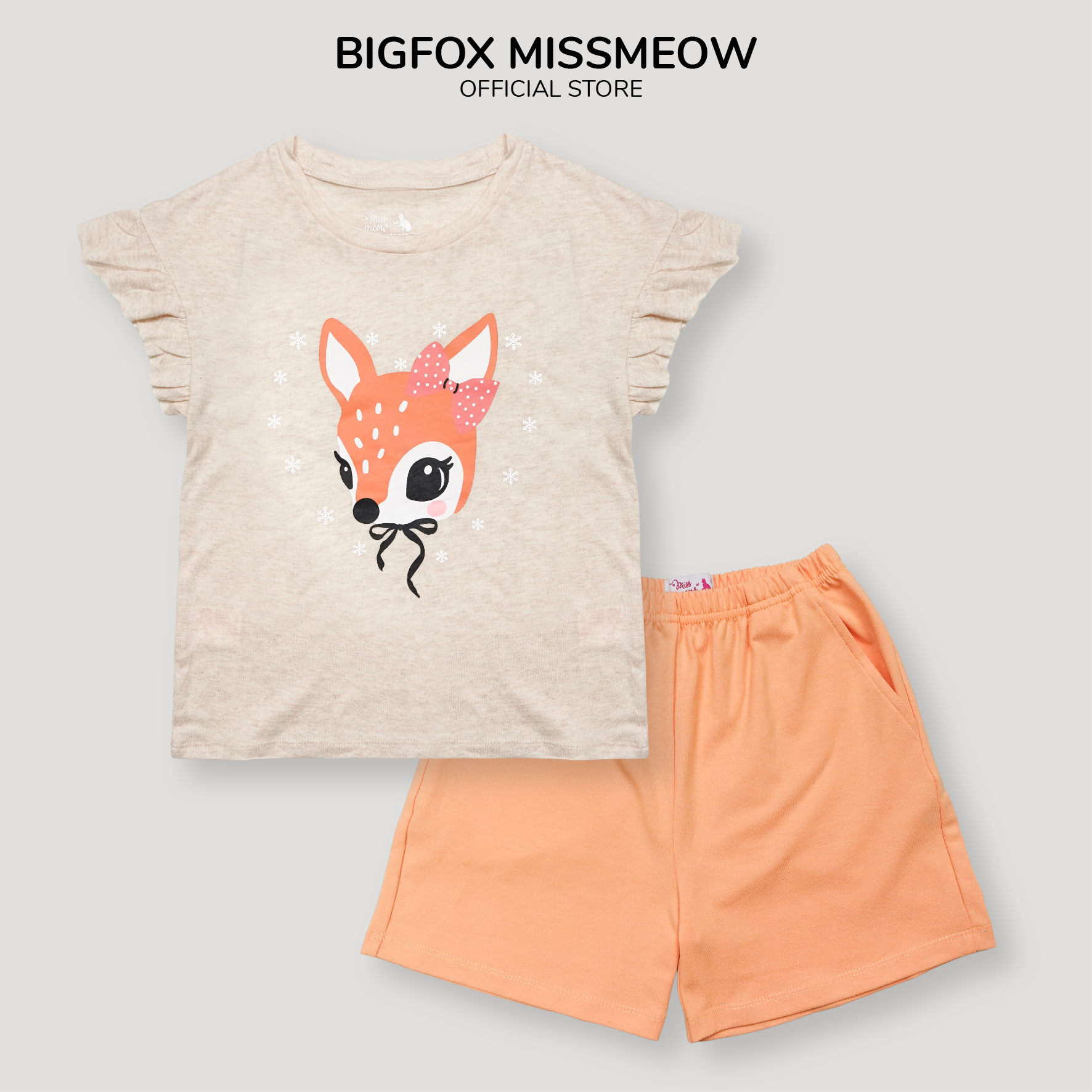 Bộ quần áo bé gái Bigfox Miss Meow size đại mùa hè cộc tay in nai nhỏ xinh style Hàn cỡ 3,6,9,10,11 tuổi 30kg 40kg 1944